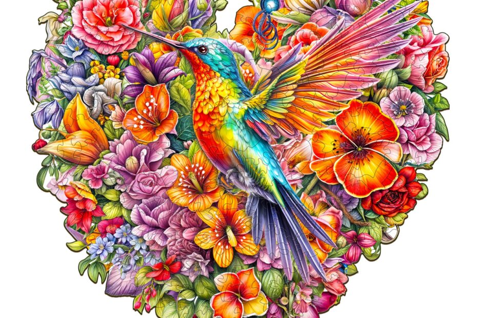 Drevená skladačka – kolibrík a kvet 66d307aa3dbd0