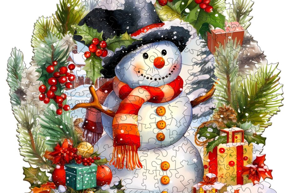 Drevené puzzle – snehuliak Frosty 66e727943a755
