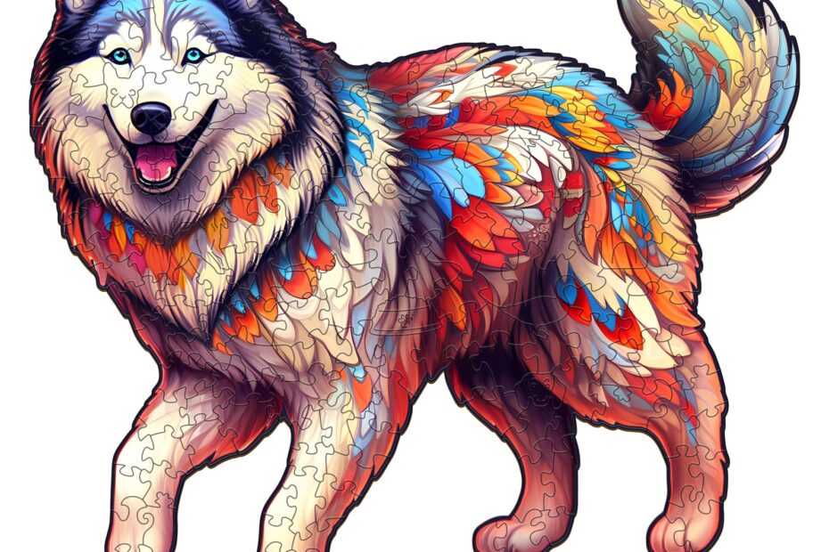 Drevená skladačka – pes Husky 66dfbdeedb213