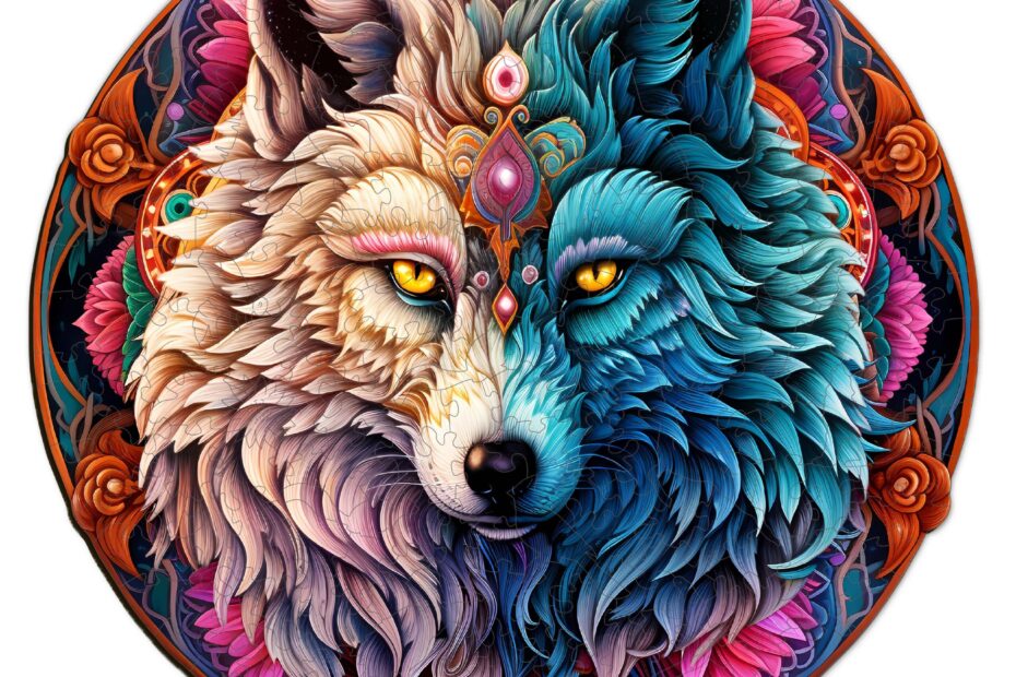 Drevené puzzle-MANDALA YIN YANG WOLF 66e9f94e38f1b
