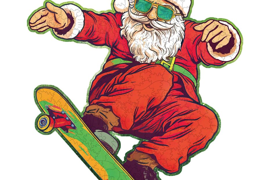 Drevené puzzle-Skateboarding Santa Claus 66d8925780194