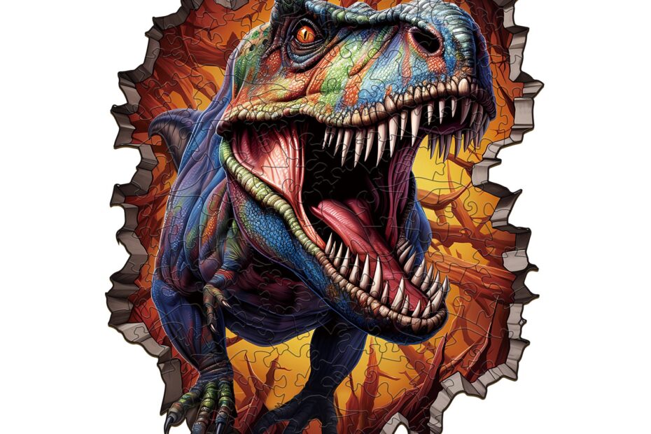 Drevená skladačka – T-rex, ktorý rozbíja stenu 66dd86e775b77